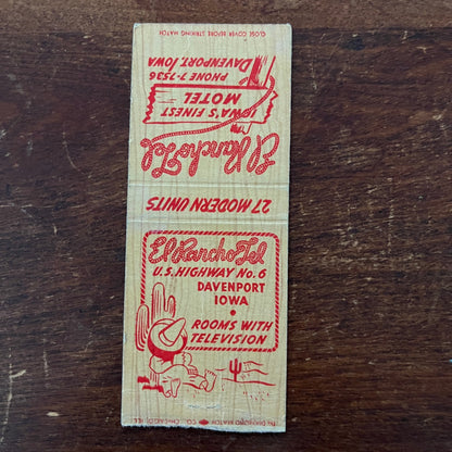 El Rancho Lel Motel Davenport Iowa Advertising Matchbook Cover MM11-6