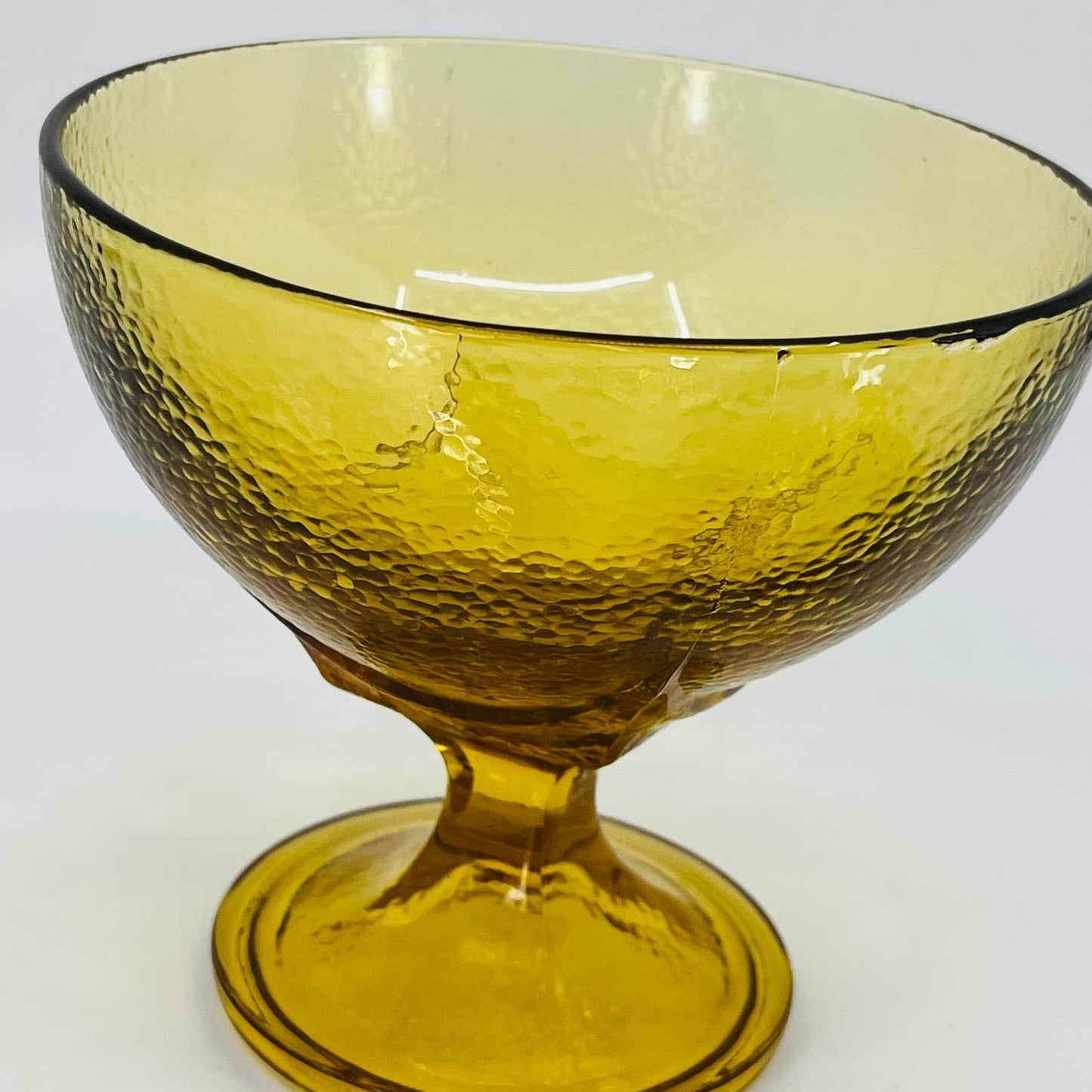 Art Deco Golden Honey Jeannette Textured Glass Candy Dish Compote 8x5.5 TD1