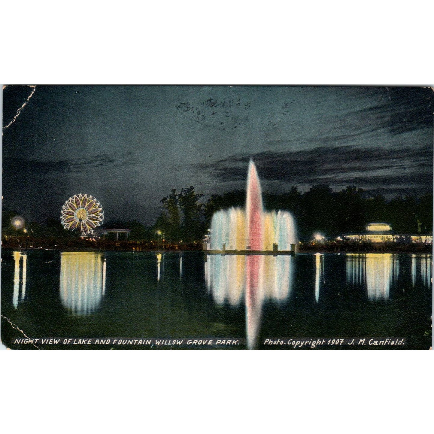 Willow Grove Park Lake/Fountain at Night 1907 - Original Postcard TJ9-P1