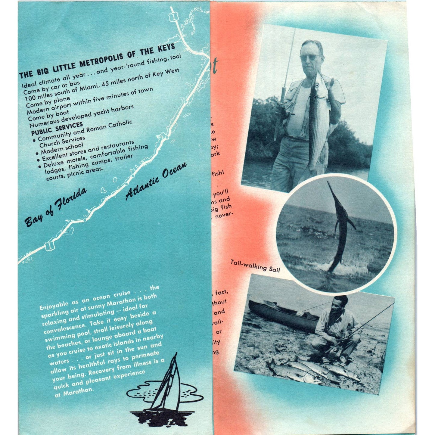 1940s Marathon Florida Keys Fold Out Travel Brochure SE3-4