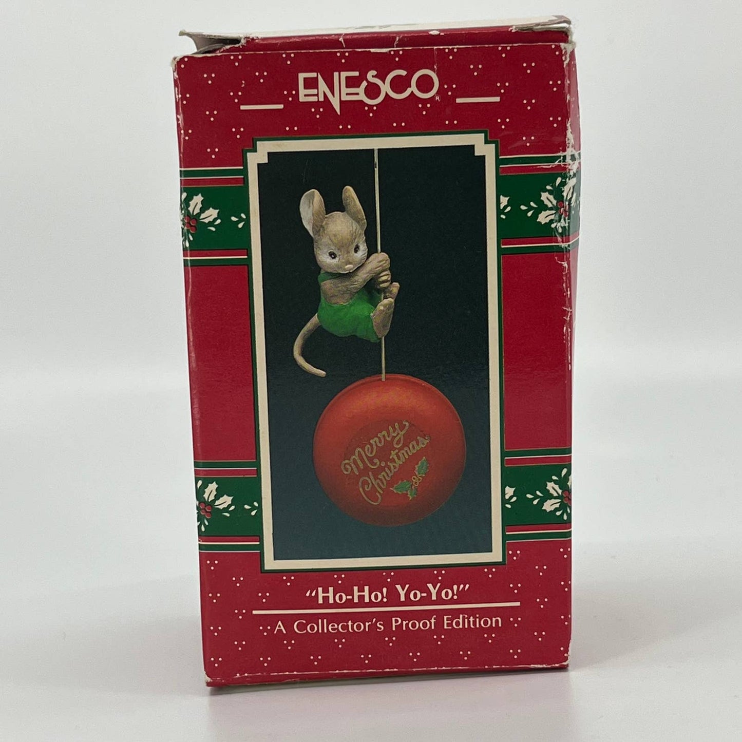 1990 Enesco HO-HO! YO-YO! Ornament MERRY CHRISTMAS Mouse Collectors Proof TB4