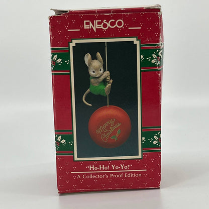 1990 Enesco HO-HO! YO-YO! Ornament MERRY CHRISTMAS Mouse Collectors Proof TB4