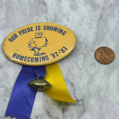 1982-83 Hermantown Hawks Homecoming Pinback Button w/ Football Charm SF1
