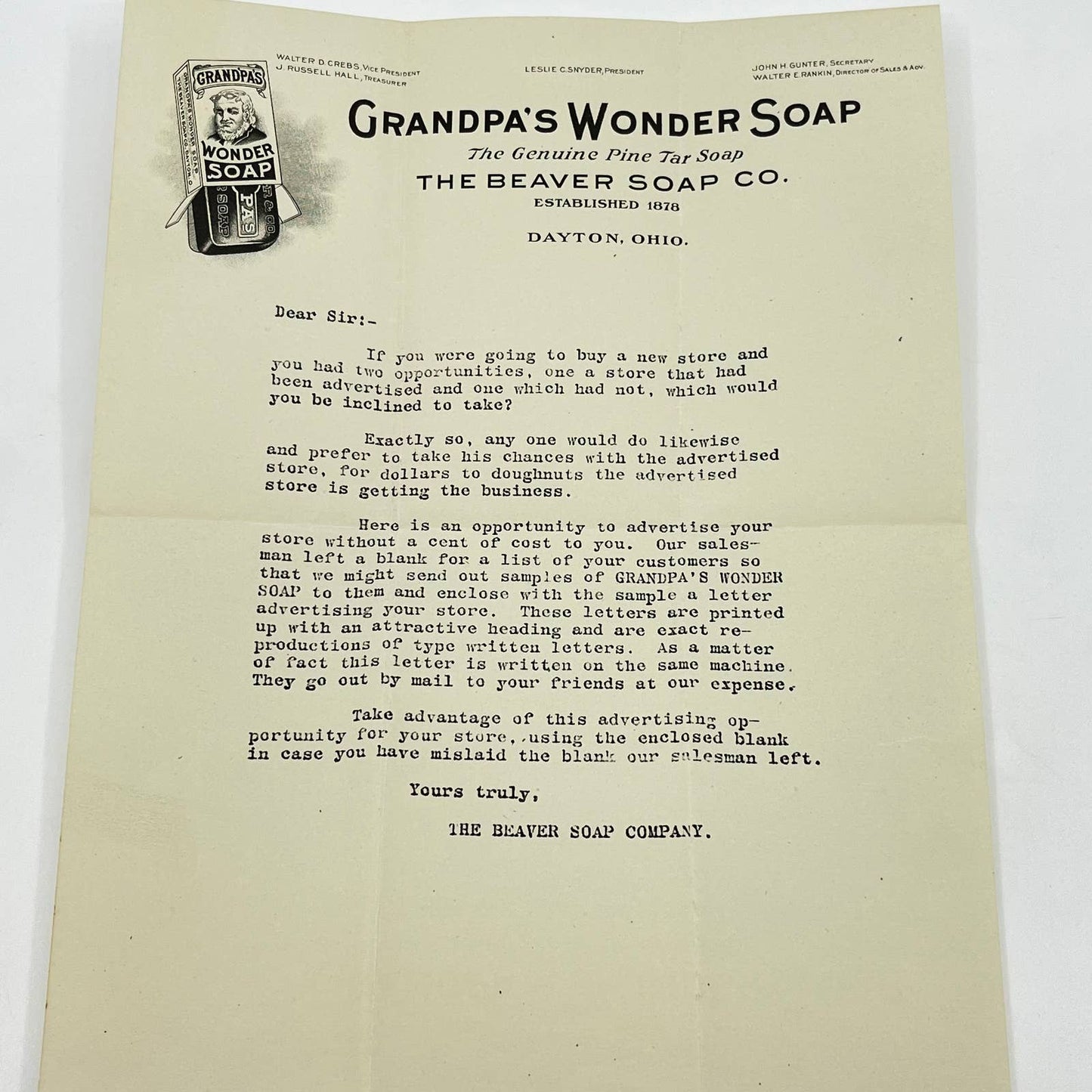 1920 Grandpa’s Wonder Soap Letterhead Beaver Soap Co. Dayton Ohio AA9