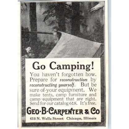 c1920 Harper's Magazine Ad - Geo. B. Carpenter Camping Equipment Chicago IL EA3