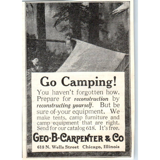 c1920 Harper's Magazine Ad - Geo. B. Carpenter Camping Equipment Chicago IL EA3