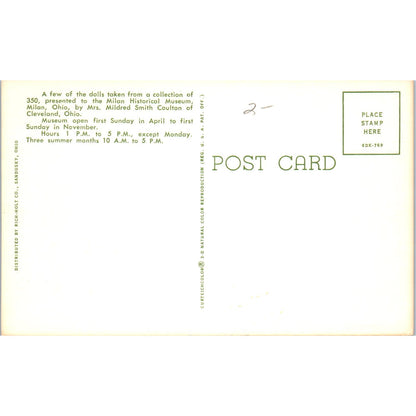 Mildred Smith Coulton Dolls Milan Historical Museum OH Original Postcard PB8