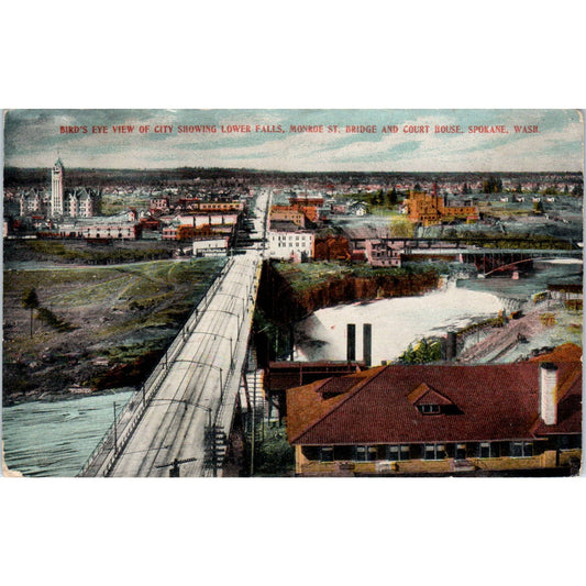 Antique Postcard Lower Falls Monroe St. Bridge Spokane Washington TD9-W2