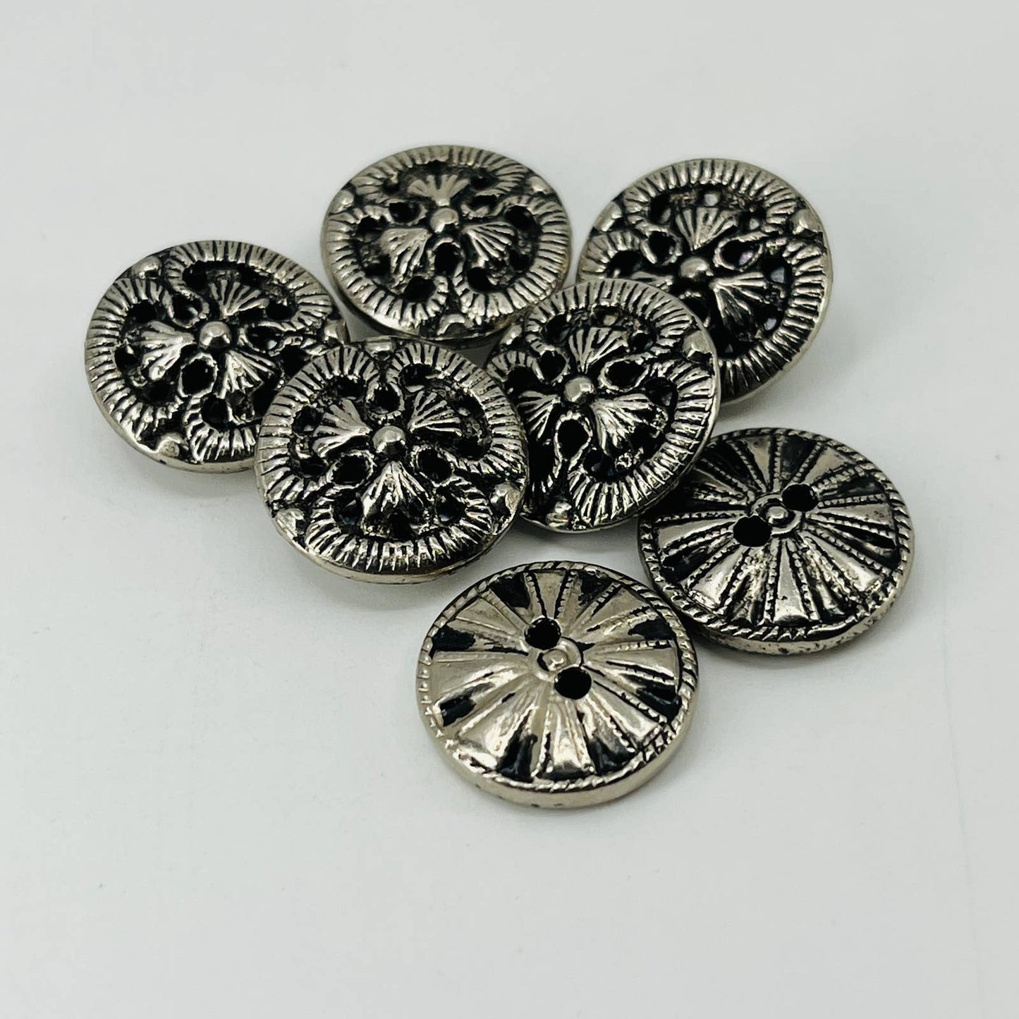 Vintage Lot of 7 Buttons Silver Tone Coin Style SB7