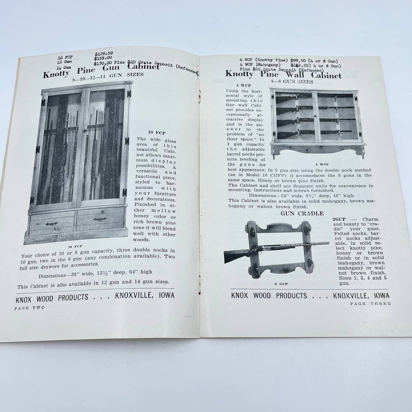 Vintage Gun Cabinets & Racks Catalog Knox Wood Products Knoxville IA TE7