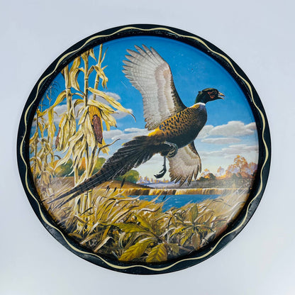 1960s Hunting James L  Artig Wall Mount Serving Tray Pheasant Cornfield  11” TD9