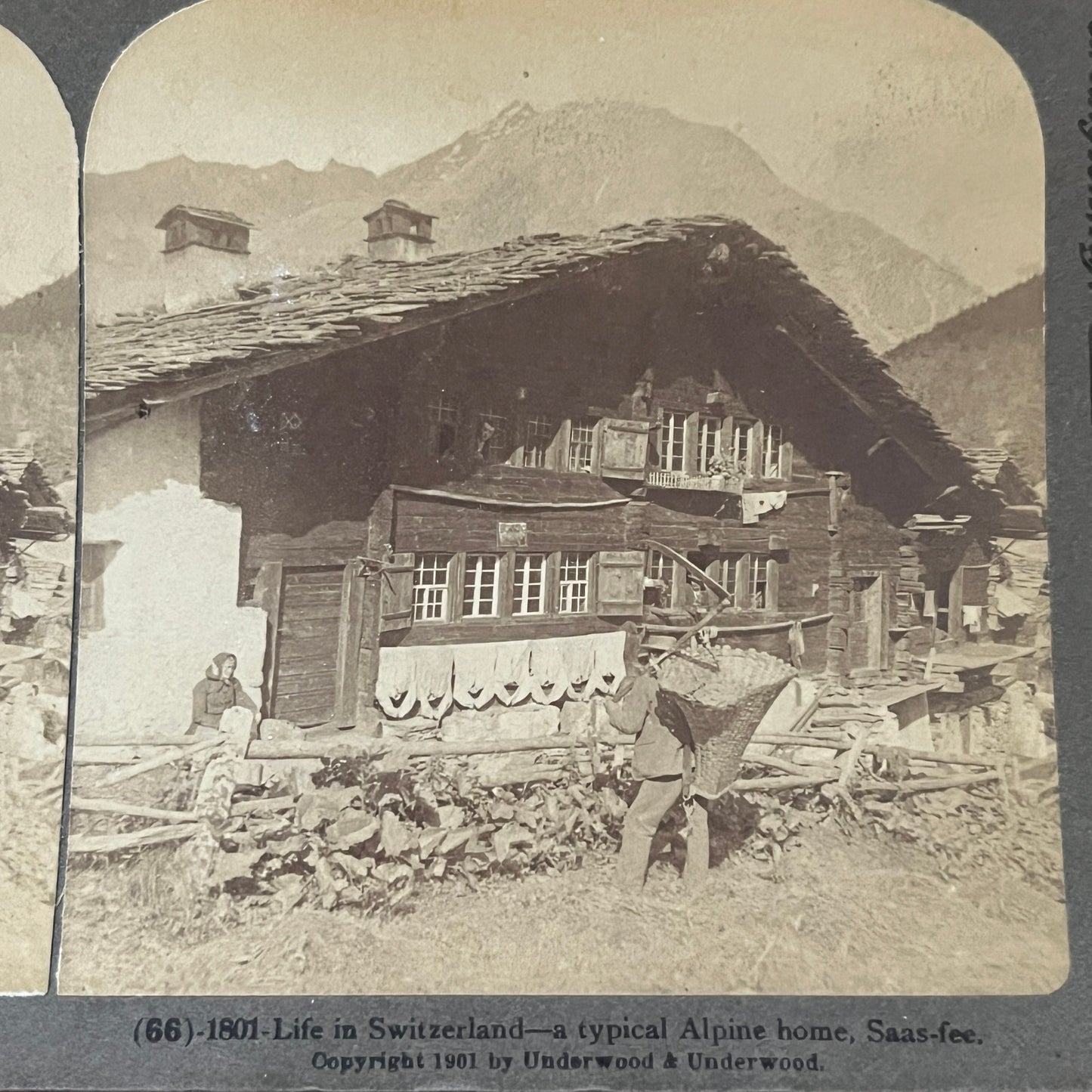 Life in Switzerland - Alpine Home Saas-fee 1901 Antique Stereoview Card H2-2