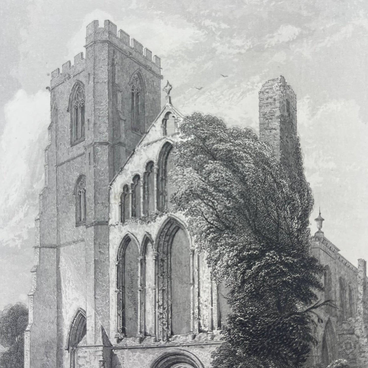 1842 Original Art Engraving Llandaff Cathedral With Bio TG6