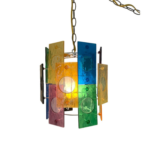 Vintage Retro MCM Lucite Tiered Multicolor Panel Hanging Swag Light WORKS