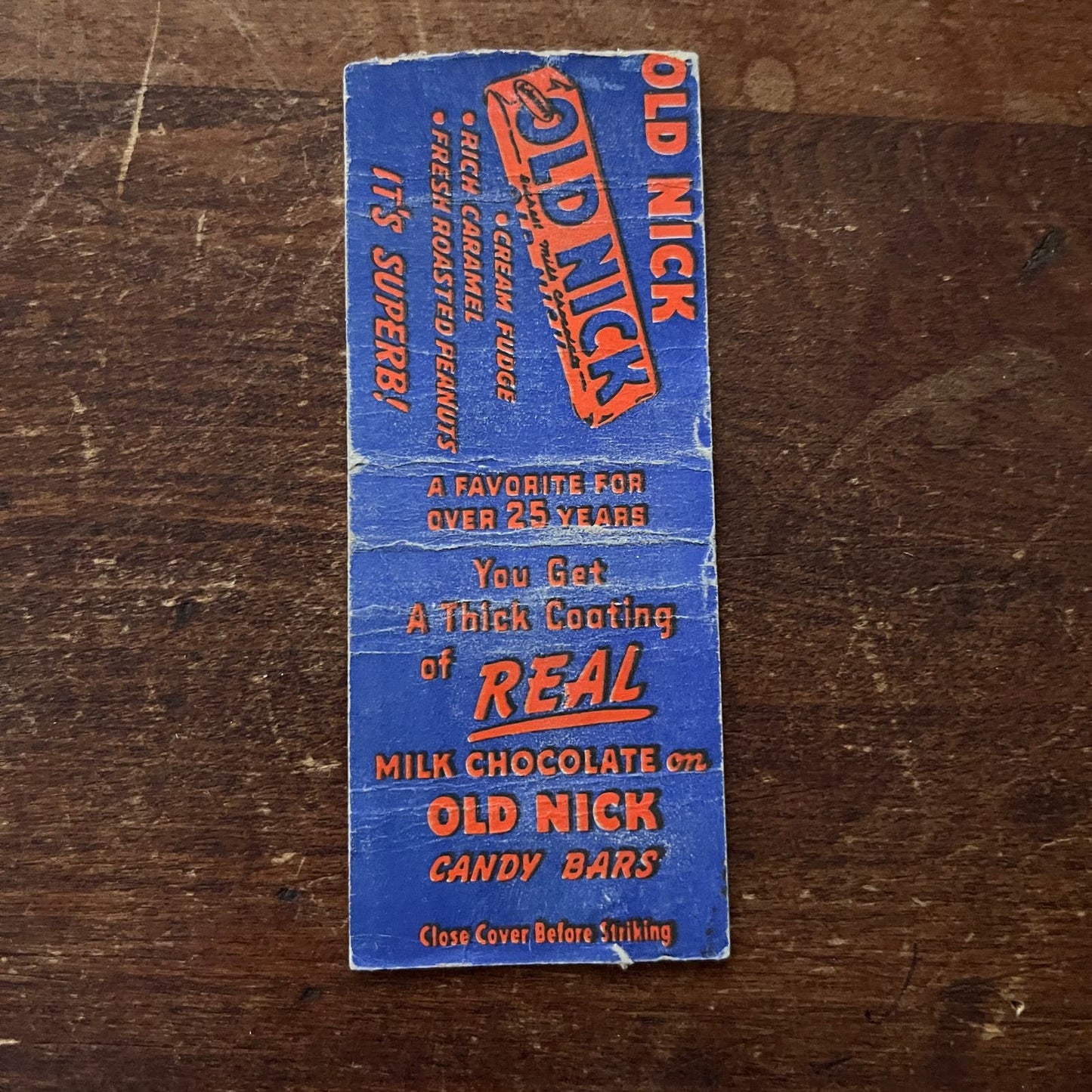 Old Nick Candy Bars - Blue & Orange Advertising Matchbook Cover SA9-M13