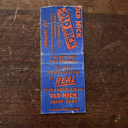 Old Nick Candy Bars - Blue & Orange Advertising Matchbook Cover SA9-M13