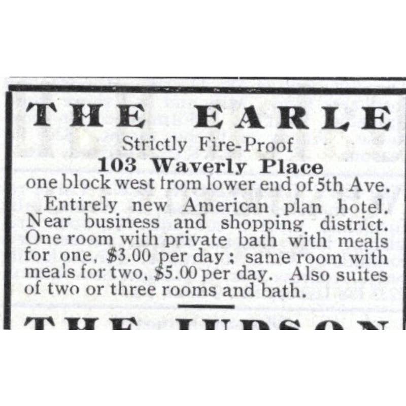 The Earle & The Judson Hotels Manhattan NY James Knott - 1903 Original Ad TJ7-S9