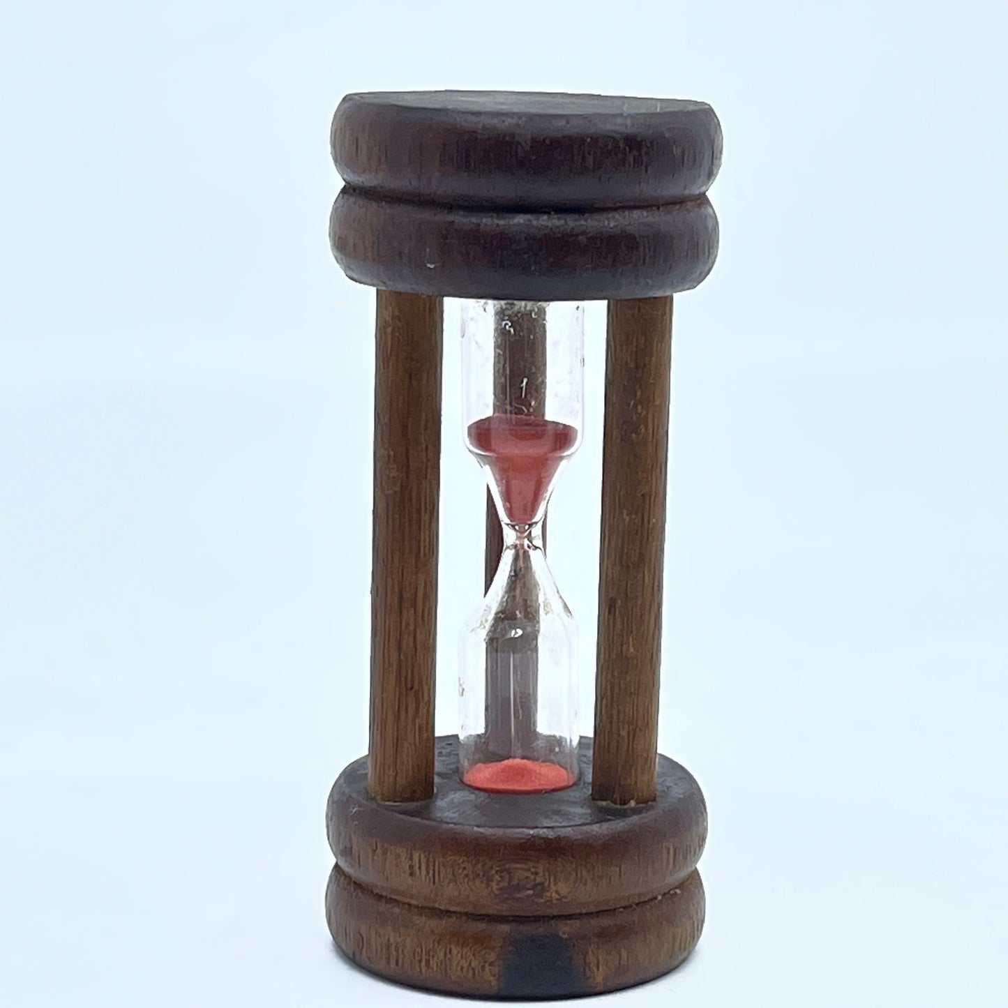 Vintage Wooden Sand Clock 3 Minute Timer Hourglass Glass With Pink Sand TA9