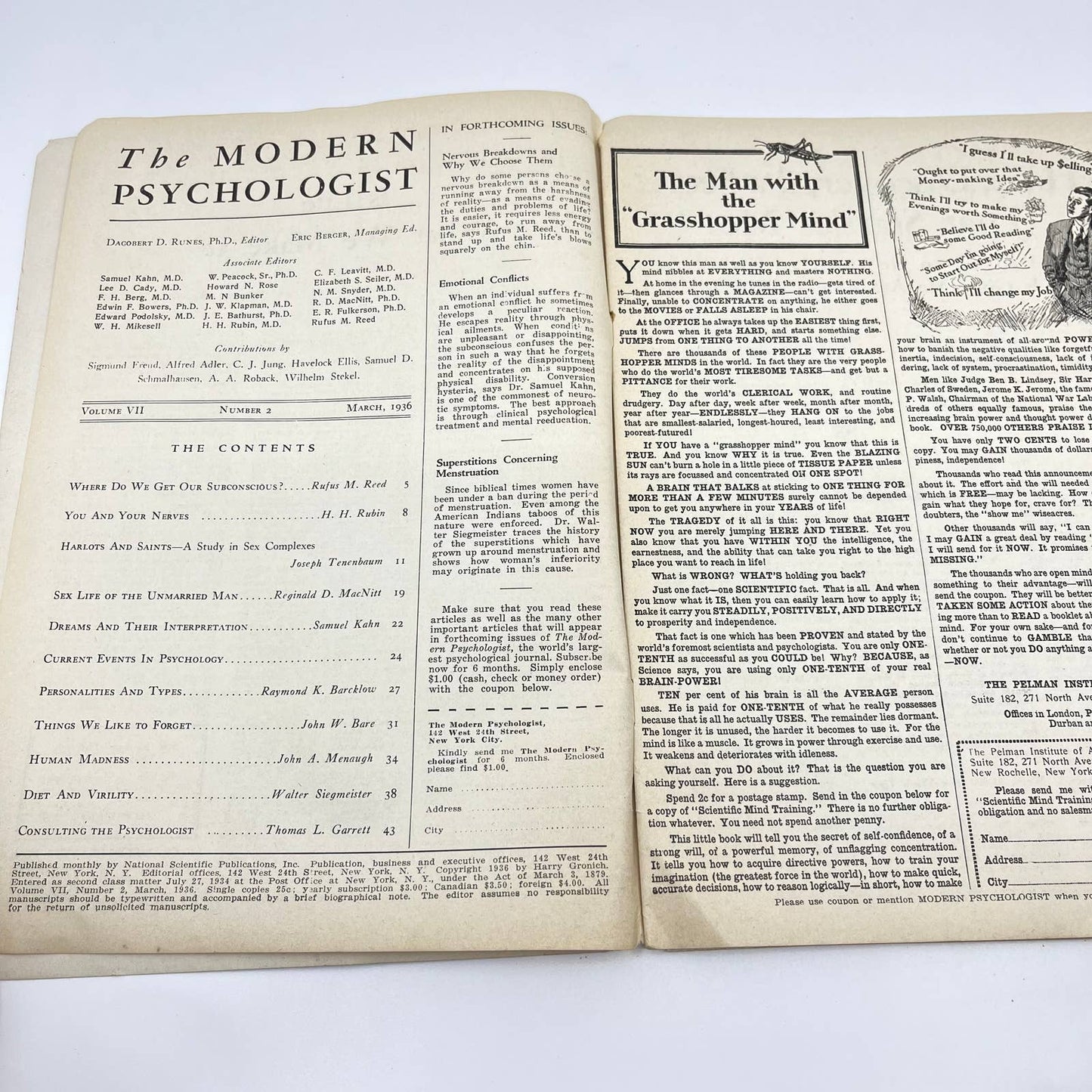 1936 March - The Modern Psychologist Magazine Dagobert D. Runes TF3