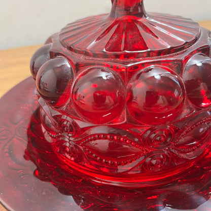 Vintage MOSSER Eyewinker Ruby Red Glass BUTTER BELL Covered Dish MINT 8” TB2