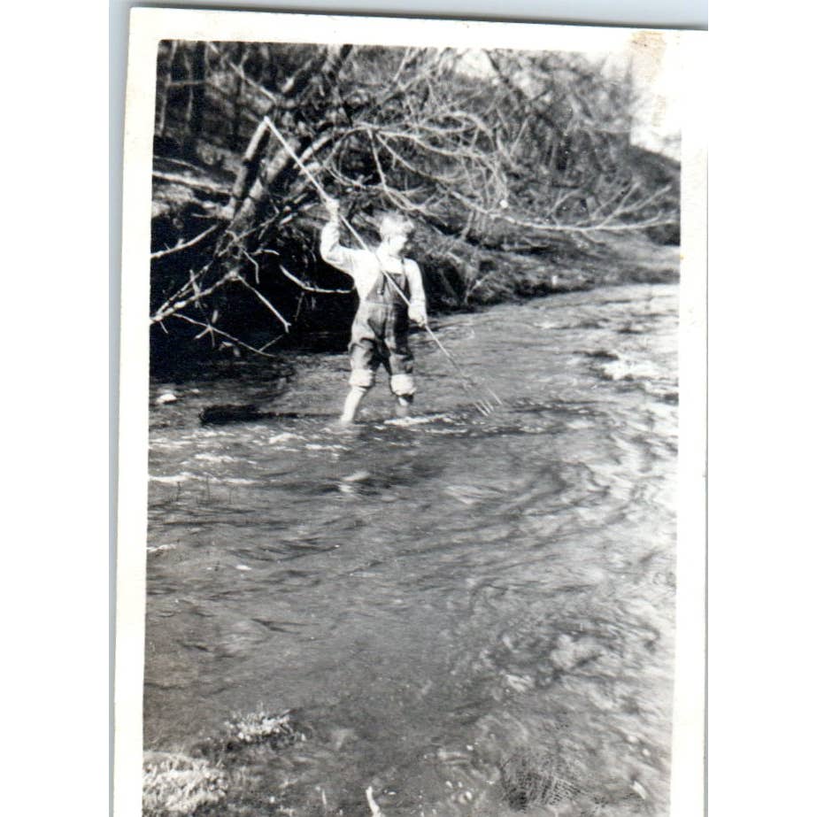 1930s Photograph Young Boy Spearfishing In the River 2x3" SE5