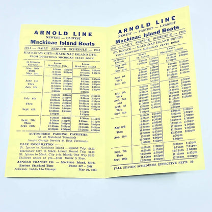 1964 Mackinac Island Arnold Line Motorship Tours Brochure Timetable AC1