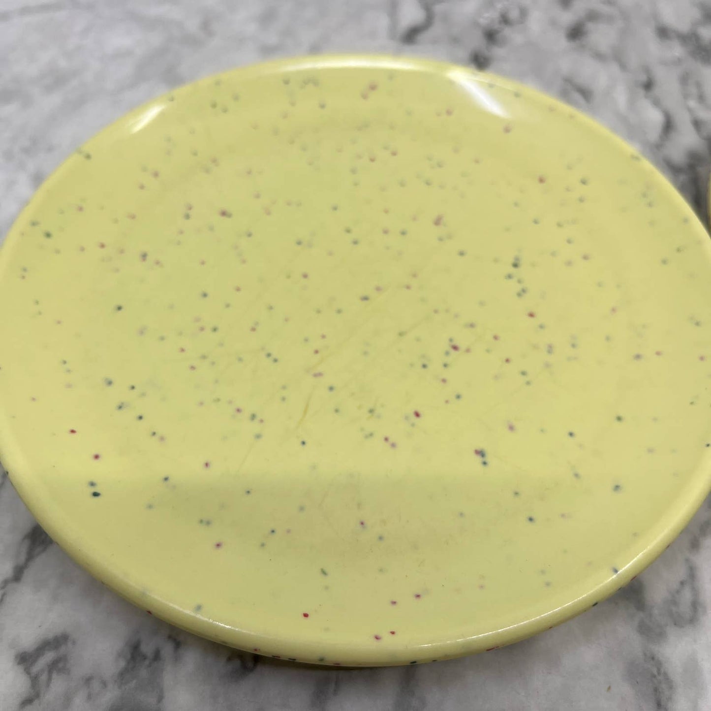 MCM Imperial Ware Speckled Confetti Yellow Dessert Plate Set Melmac Malamine TA3