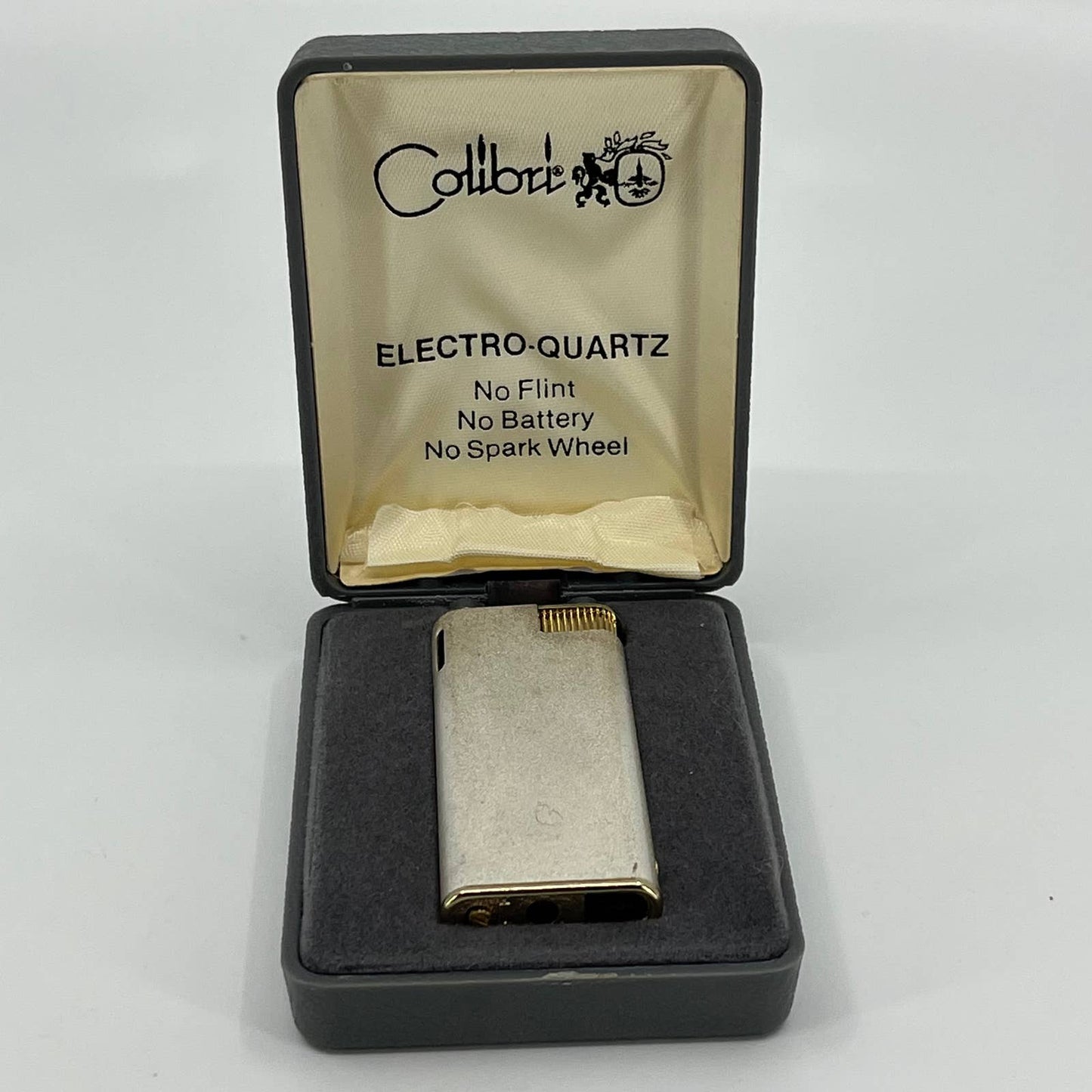 Vintage Colibri ELECTRO-QUARTZ Silver Tone Torch Lighter c/w Original Case SA2