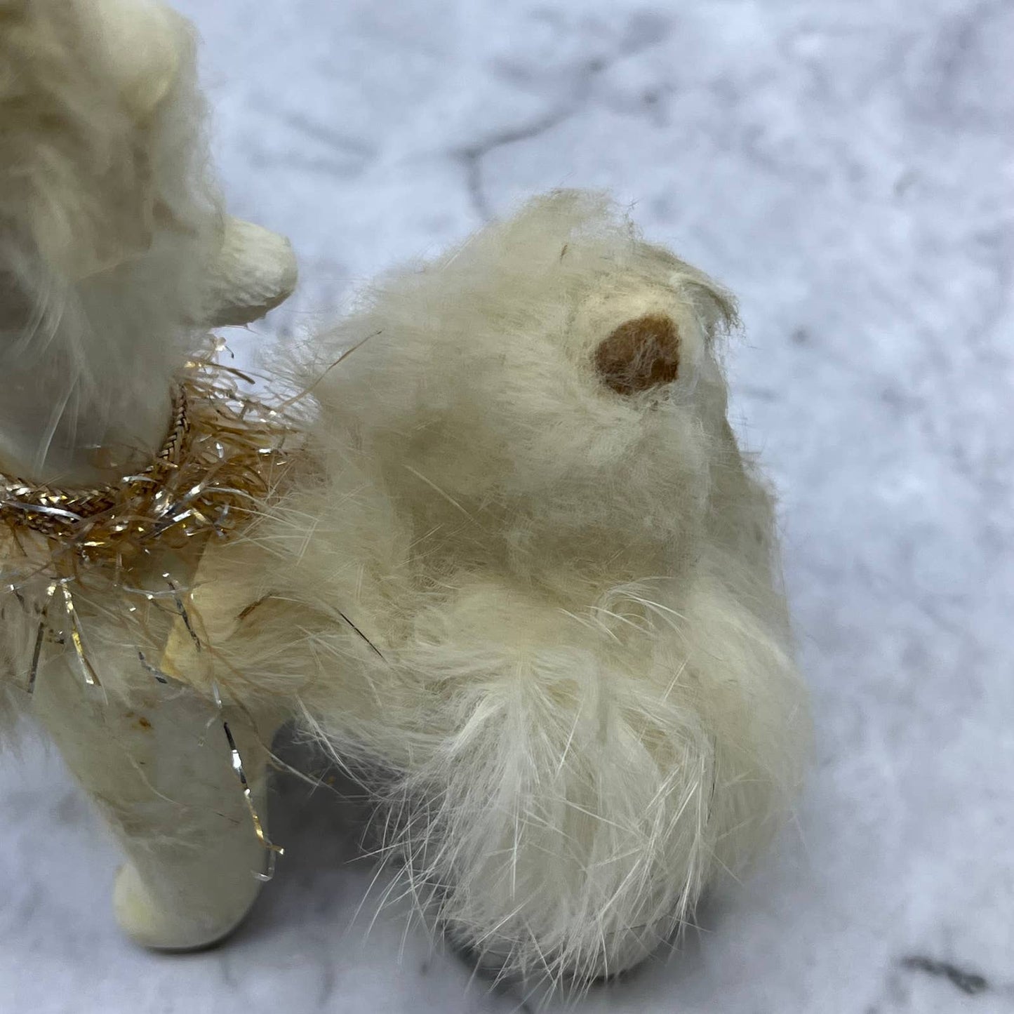 1950s MCM White Poodle Dog Figurine - Blue Glass Eyes and Fur, Japan 3x4 TJ1