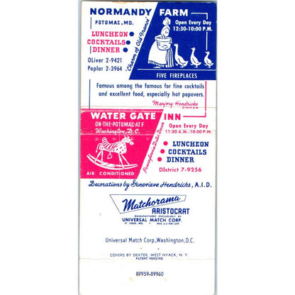 Normandy Farm Water Gate Inn Washington DC Advertising Matchbook Cover SA1-M6