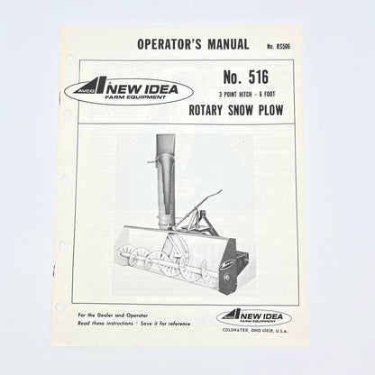 Original 1974 New Idea Manual 516 3 Point Hitch 6' Rotary Snow Plow RS506 TB9