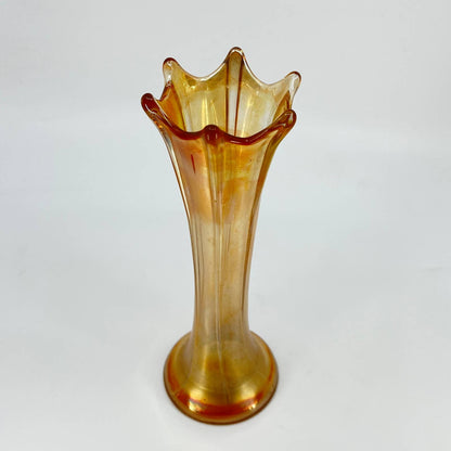 Imperial Glass Marigold Carnival Swung Vase Morning Glory Pattern 8” TD8