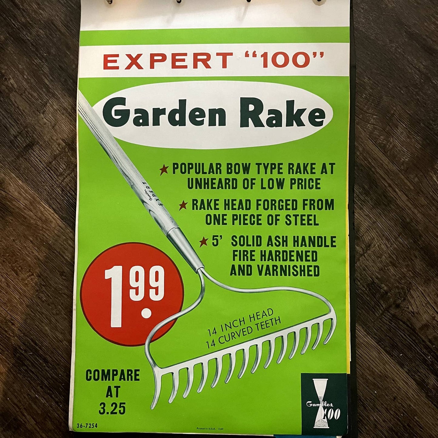 1960 Expert Garden Rake Gambles Retail Store Display Advertising Poster 13.5x20