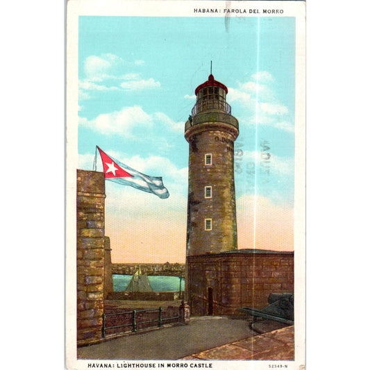 Lighthouse in Morro Castle 1949 Havana Cuba Original Postcard P3-1
