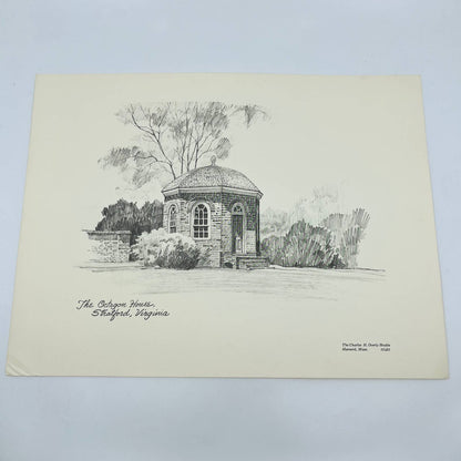 Vintage The Octagon House Stratford Virginia Sketch Print 11 x 14.5” FL1