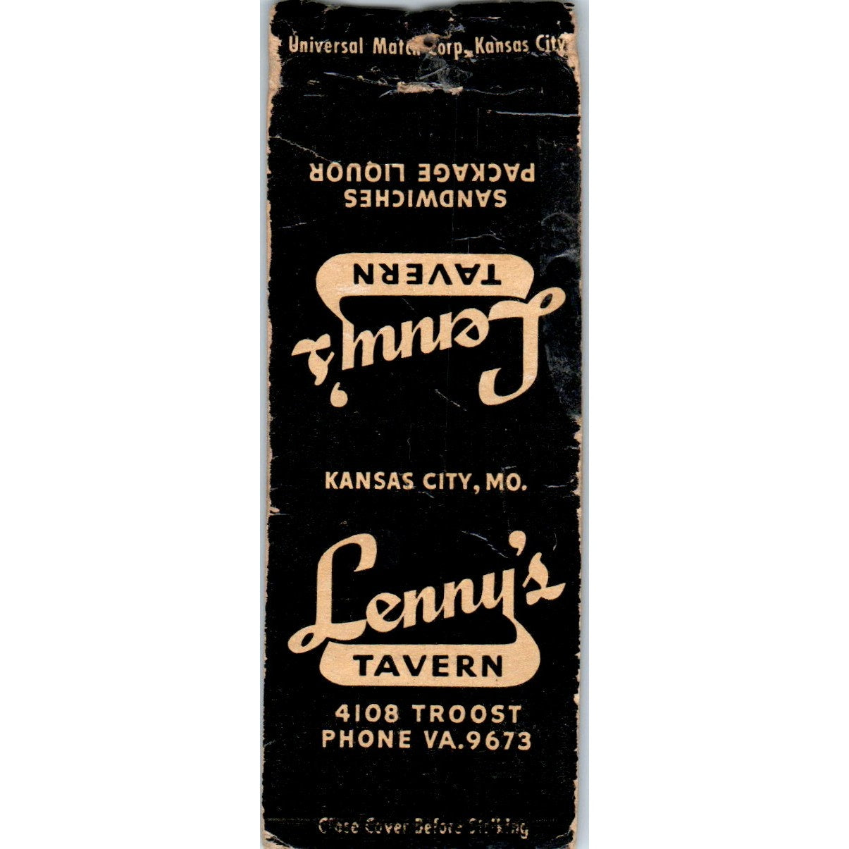 Lenny's Tavern Kansas City MO Advertising Matchbook Cover MM9-5