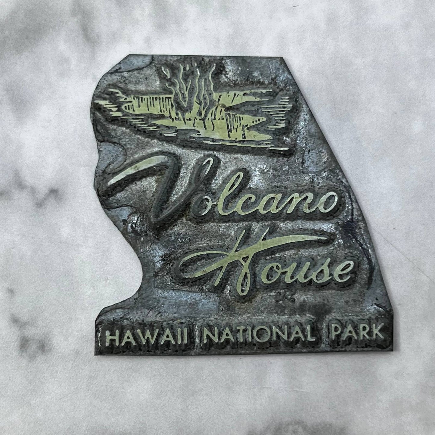 Vintage Printers Block Plate Volcano House Hawaii National Park SE827