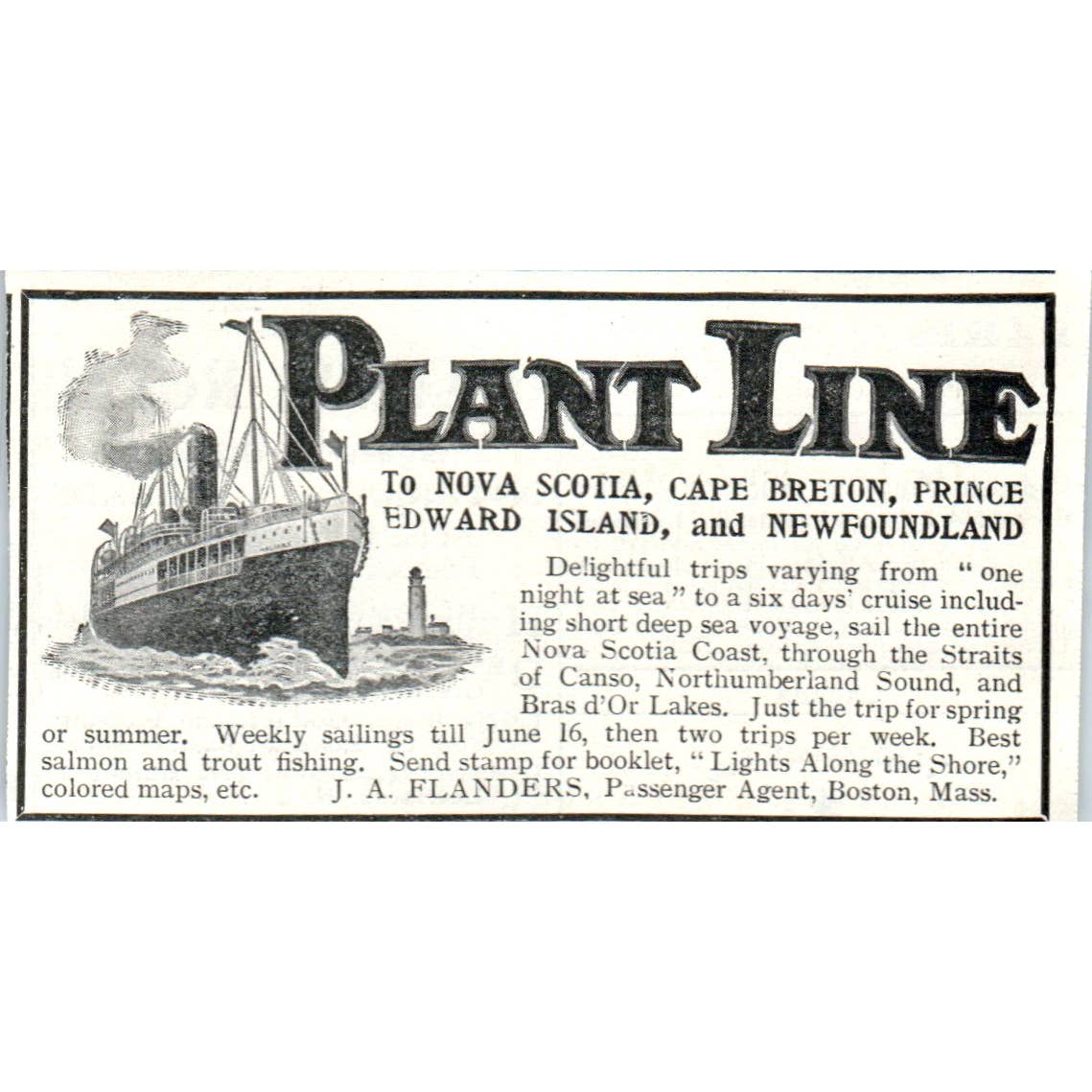 Plant Line Nova Scotia Steamship Tour J.A. Flanders - 1903 Original Ad TJ7-L
