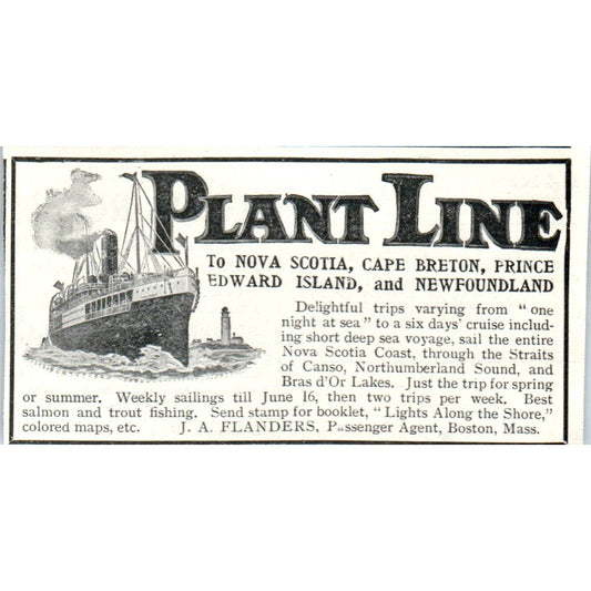 Plant Line Nova Scotia Steamship Tour J.A. Flanders - 1903 Original Ad TJ7-L