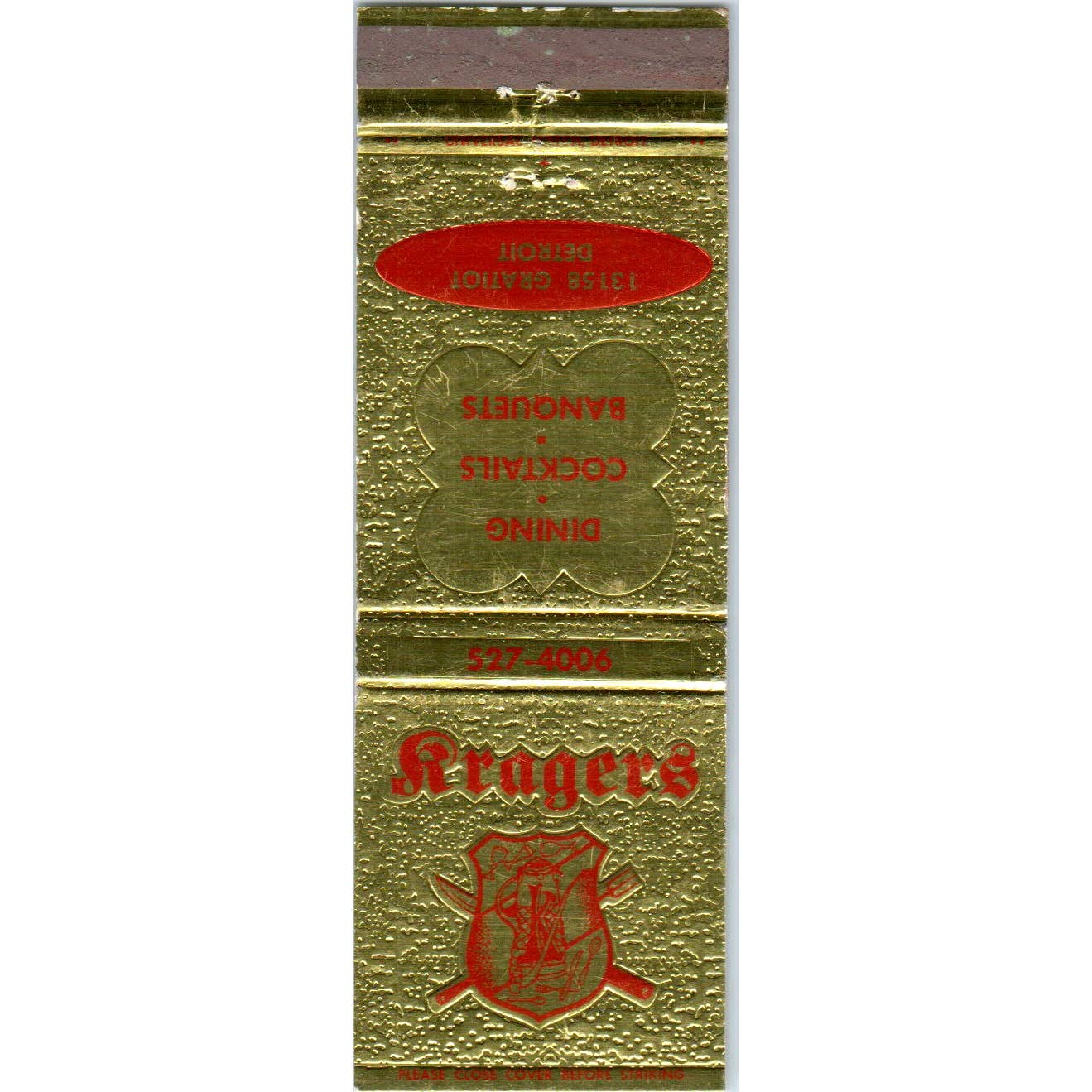 Kragers Dining Cocktails Detroit MI Advertising Matchbook Cover SA1-M8