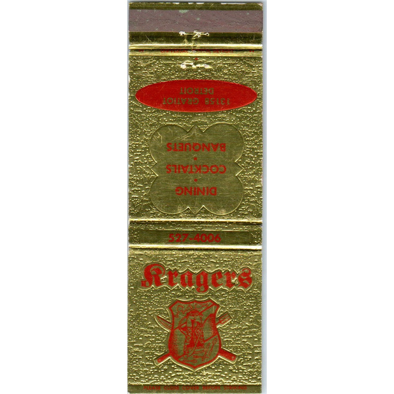 Kragers Dining Cocktails Detroit MI Advertising Matchbook Cover MM9-8