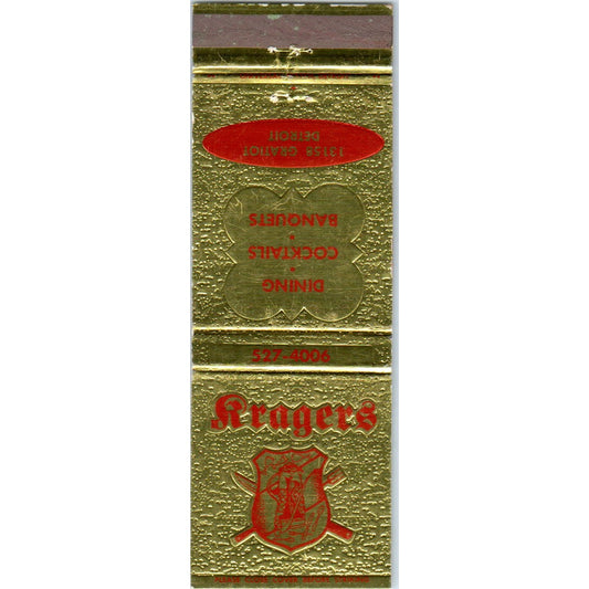 Kragers Dining Cocktails Detroit MI Advertising Matchbook Cover MM9-8