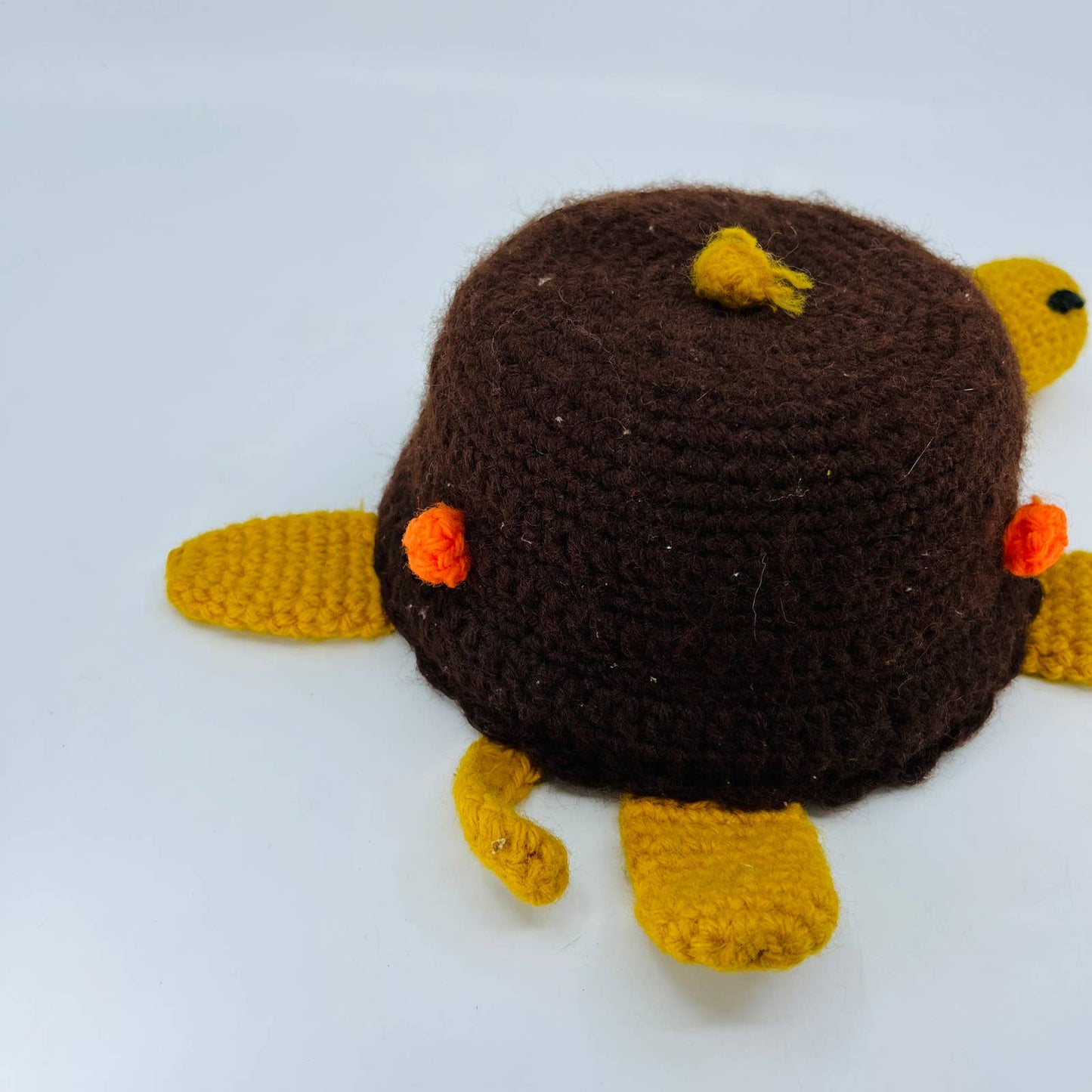 Vintage Retro 70s Kitschy Crocheted Turtle Brown Yellow Orange 11” TB8