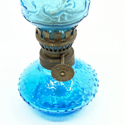 Vintage Mini Cobalt Blue Hobnail Glass Kerosene Oil Lamp 4.5" TC7-1