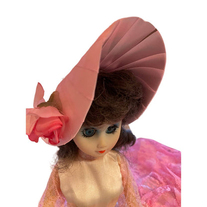 Vintage Victorian Style Boudoir Lady Doll Lamp with Shade Pink Dress/Hat WORKS