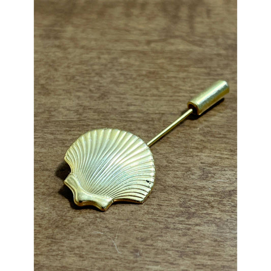 Vintage MCM 1960s Brass Clamshell Stick Pin Hat Pin 2” SE1