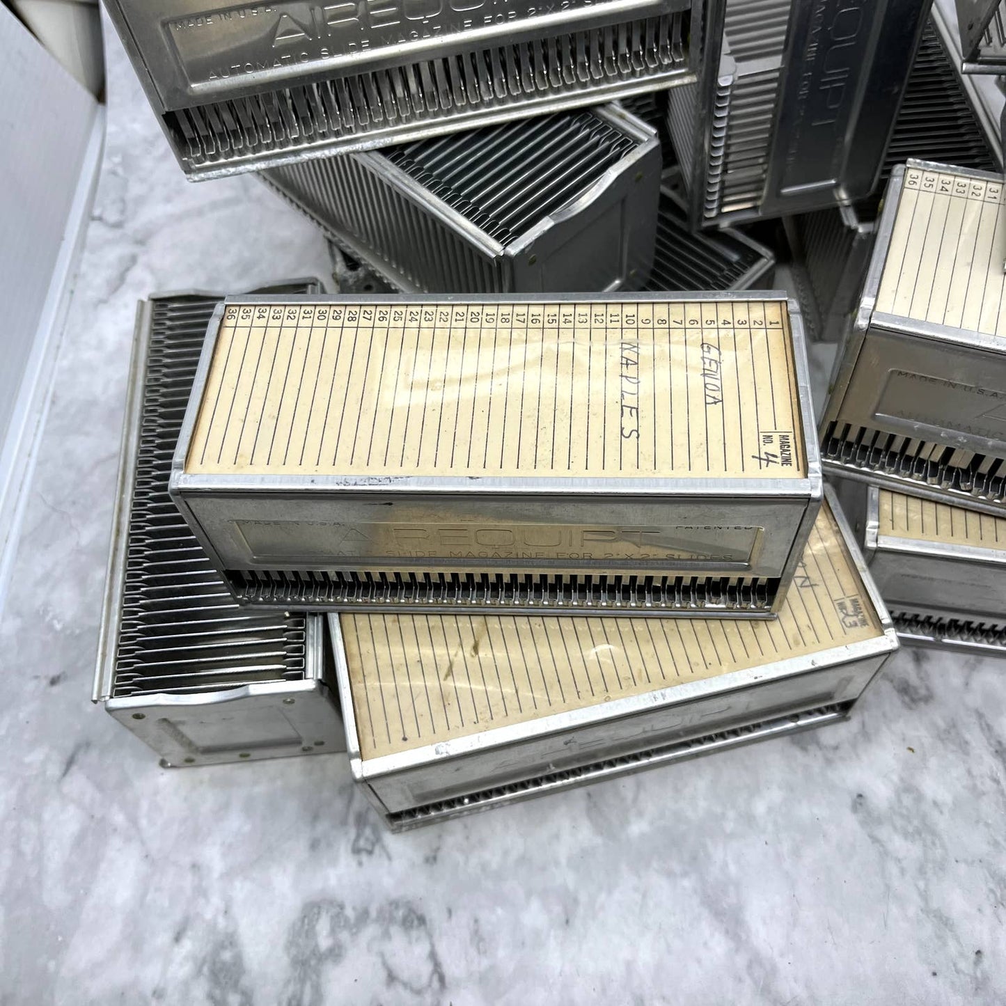 Huge Lot of AIREQUIPT Metal Slide Tray Magazines 36 2"x2" Slides Lot of 18