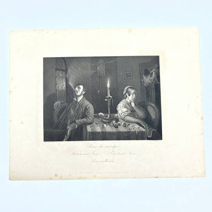 1864 Original Steel Art Engraving - Matrimonial Scene Hasenclever 8.5x11" AC3