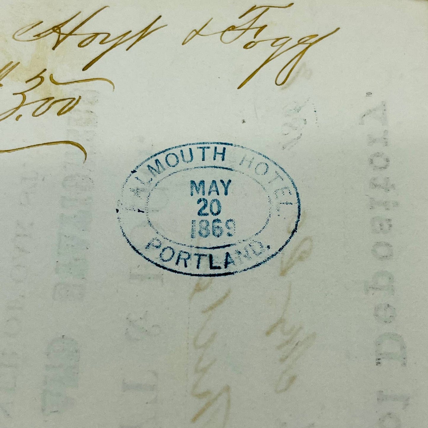 1867 Hoyt & Fogg Falmouth Hotel Stamp Portland ME Billhead Letterhead AA4