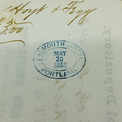 1867 Hoyt & Fogg Falmouth Hotel Stamp Portland ME Billhead Letterhead AA4